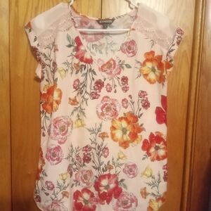 Express Women's Floral Blouse - Pink and Orange